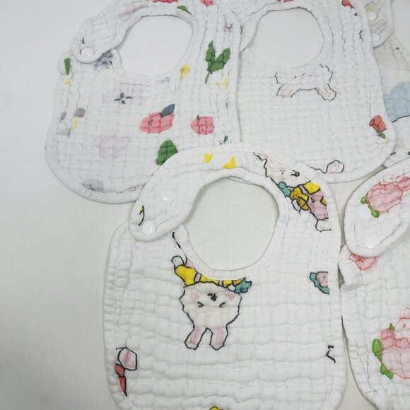 Zainpe Baby Girls 5 Piece Snap Muslin Cotton Absorbent & Soft Feeding Bib 1770 - Picture 2 of 7